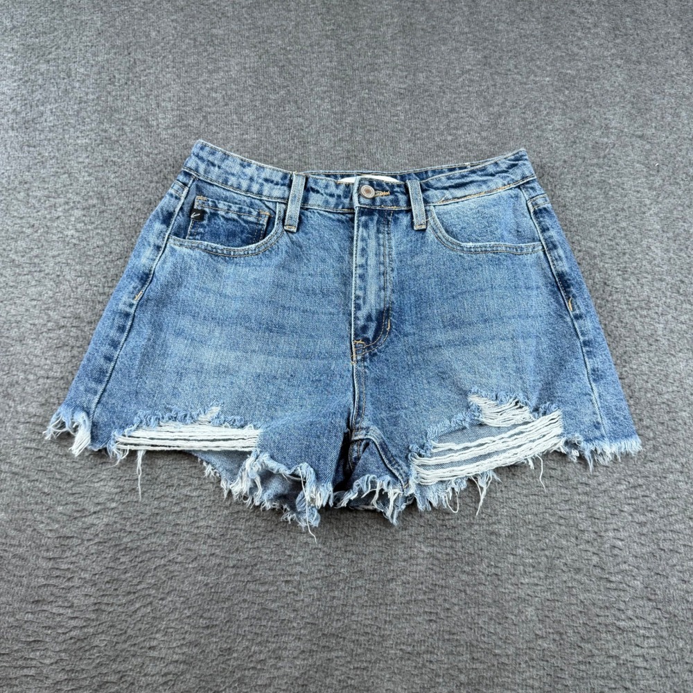 KanCan Denim Shorts Women's 27 Blue Distressed High Rise Raw Hem KC9145M